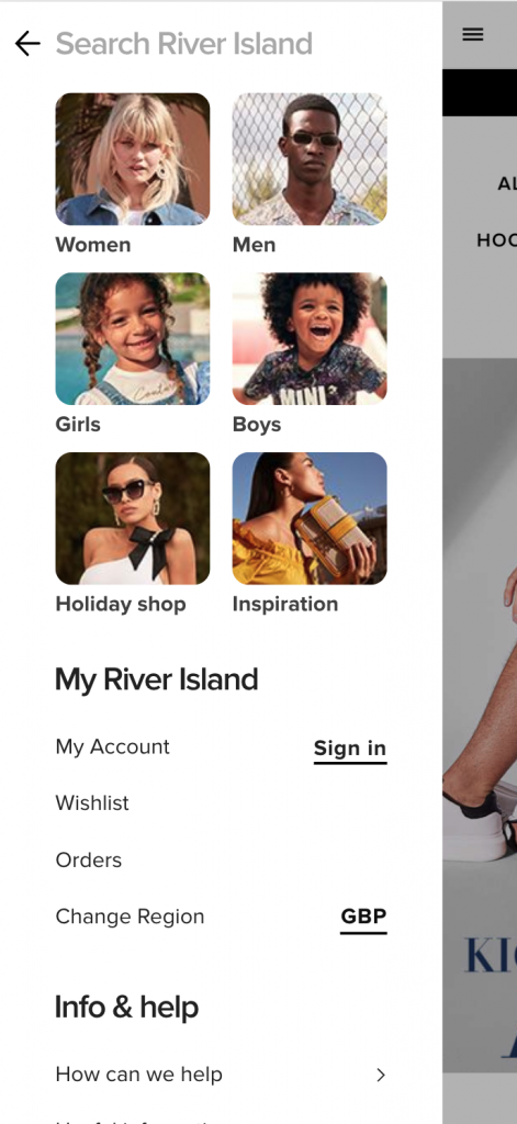 River Island Mobile Nav UX