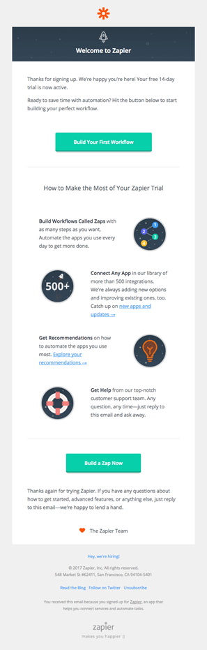 Zapier welcome email